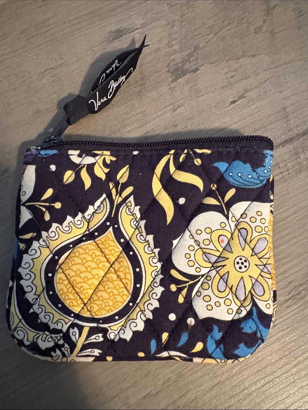 Vera Bradley Quilted Coin Pouch - Navy, Yellow, Light Blue